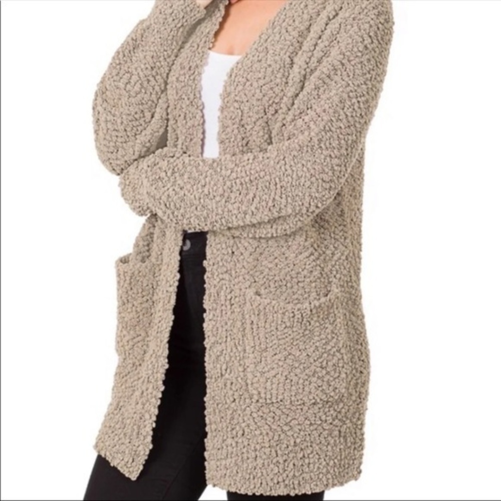 NWT zenana Ash mocha open front popcorn cardigan womens 1X minimalist layer